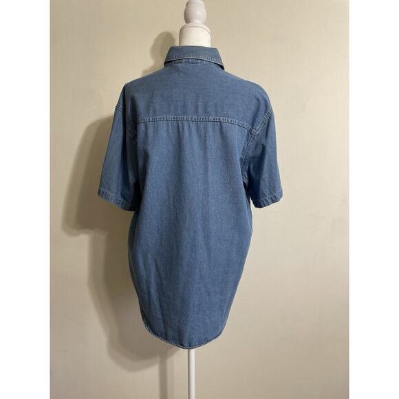 Vintage Embroidered Sunflower Cat Bird Button Front Short Sleeve Denim Shirt Med - Picture 3 of 14